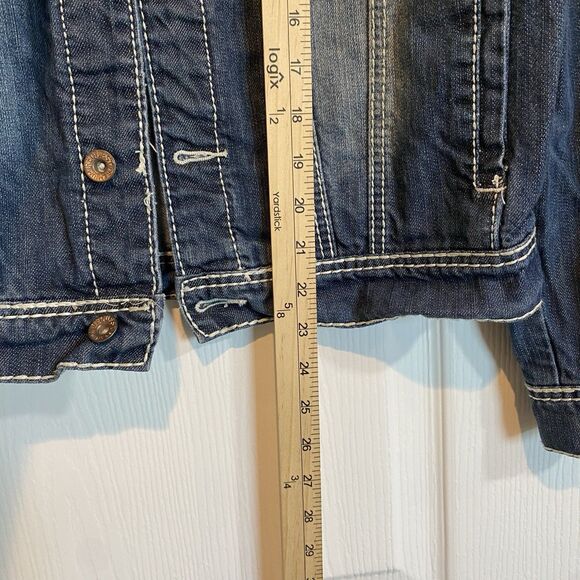 Request Y2K Denim Jacket Mens Small Grunge Rocker Streetwear Retro Preppy Cosy - Picture 6 of 7